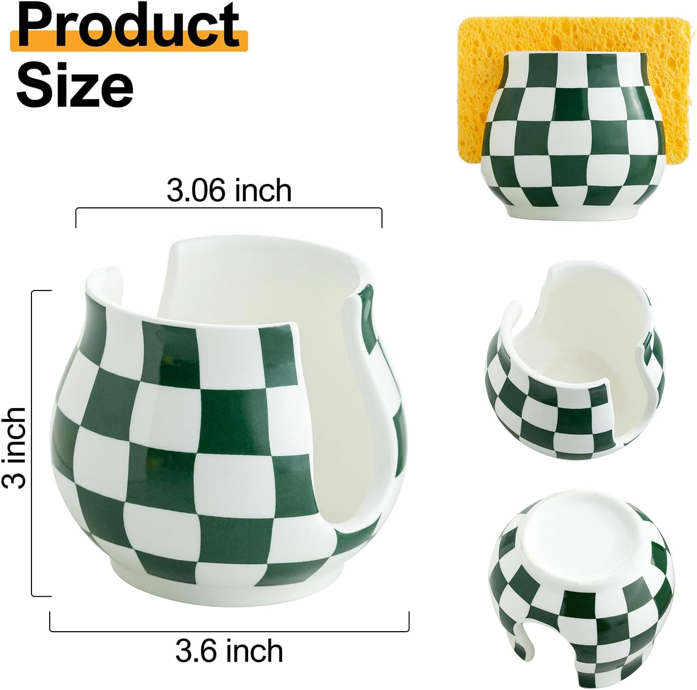 Zoeeker Sponge Holder for Kitchen Sink, Ceramic Dish Sponge Dish Rack Scrubby Caddy Kitchen Organizer Cute Sink Caddy Organizer, Farmhouse Decor, Speckled Glaze