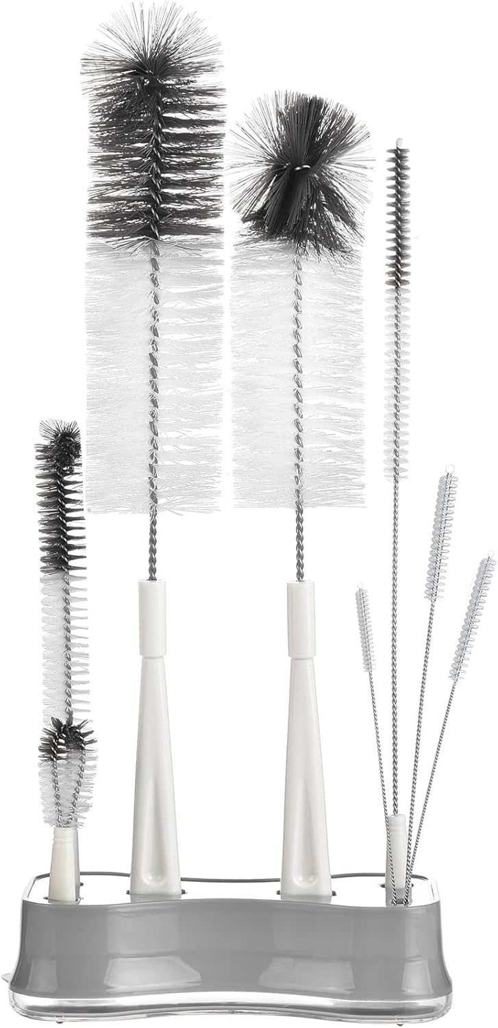 ALINK 8 Pack Black Bottle Brush Cleaning Set with Stand, Long Handle Bottle Cleaner with Holder for Narrow Neck Beer Wine Brewing Bottles, Stanley Water Bottles, Baby Bottles, Tumblers, Carafe, Straws