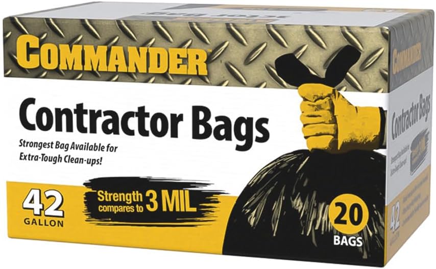 Commander 42 Gallon 2.5 MIL Black Heavy Duty Garbage Trash Bags - 32" x 46" - Pack of 20 - For Contractor, Industrial, Institutional, & Commercial