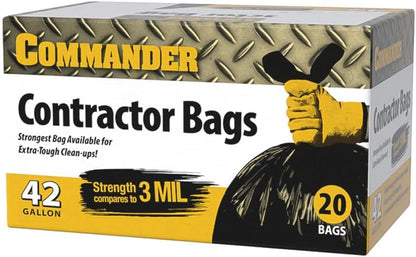 Commander 42 Gallon 2.5 MIL Black Heavy Duty Garbage Trash Bags - 32" x 46" - Pack of 20 - For Contractor, Industrial, Institutional, & Commercial