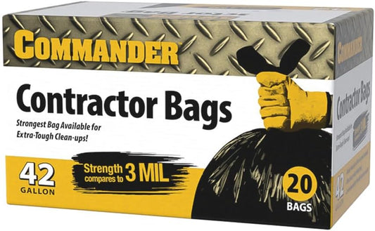 Commander 42 Gallon 2.5 MIL Black Heavy Duty Garbage Trash Bags - 32" x 46" - Pack of 20 - For Contractor, Industrial, Institutional, & Commercial
