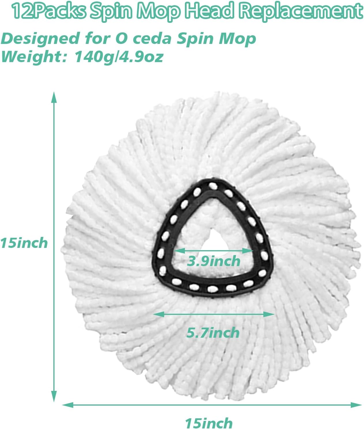 10 PCS Spin Mop Replacement Head,100% Microfiber Mop Heads Replacements Compatible with Cedar Easywring 1-Tank System, 360 Degree Round Mop Refills for Easy House Cleaning Floor Mopping
