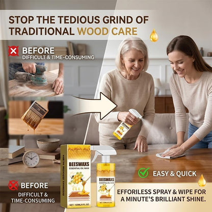 Beeswax Spray for Wood, Bees Wax Furniture Polish and Cleaner with Sponge and Towel, Natural Beeswax Cleaner for Furniture Floors Cabinets, Wood Care for Shine and Protection (4oz 1pc)