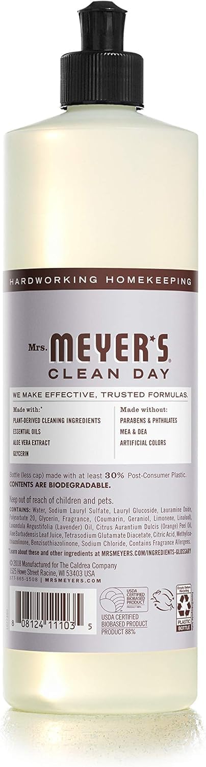 MRS. MEYER'S CLEAN DAY Liquid Dish Soap, Lemon Verbena, 16 fl. Oz