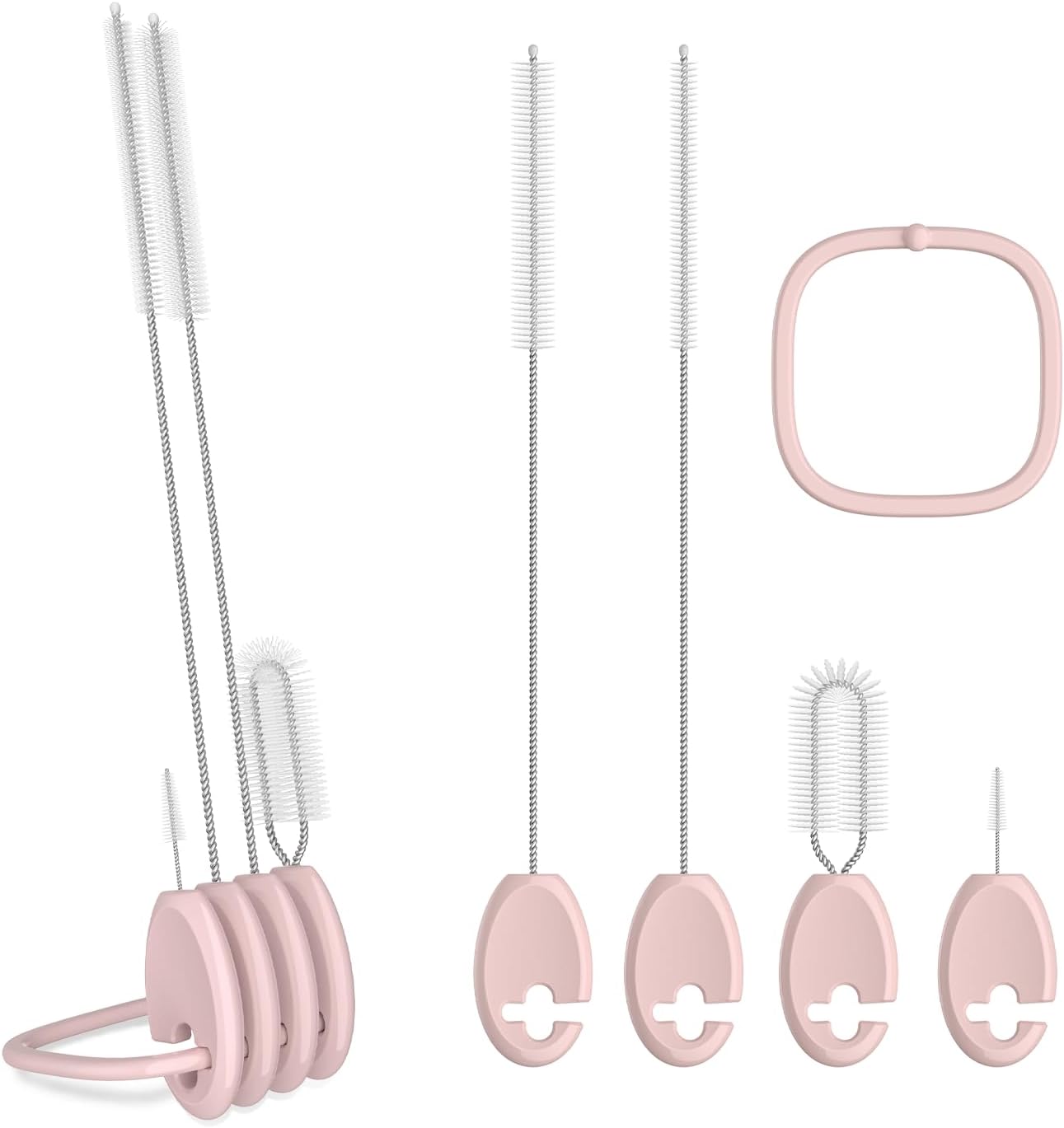 4in1 Straw Cleaner Brush Set, Standing Cleaning Brush Set Includes 7mm &10mm Straw Brushes, Cup Lid Brush, Crevice Brush, for Wide and Narrow Straws, Water Bottles, Cups and Lids, Pink
