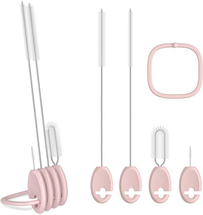 4in1 Straw Cleaner Brush Set, Standing Cleaning Brush Set Includes 7mm &10mm Straw Brushes, Cup Lid Brush, Crevice Brush, for Wide and Narrow Straws, Water Bottles, Cups and Lids, Pink