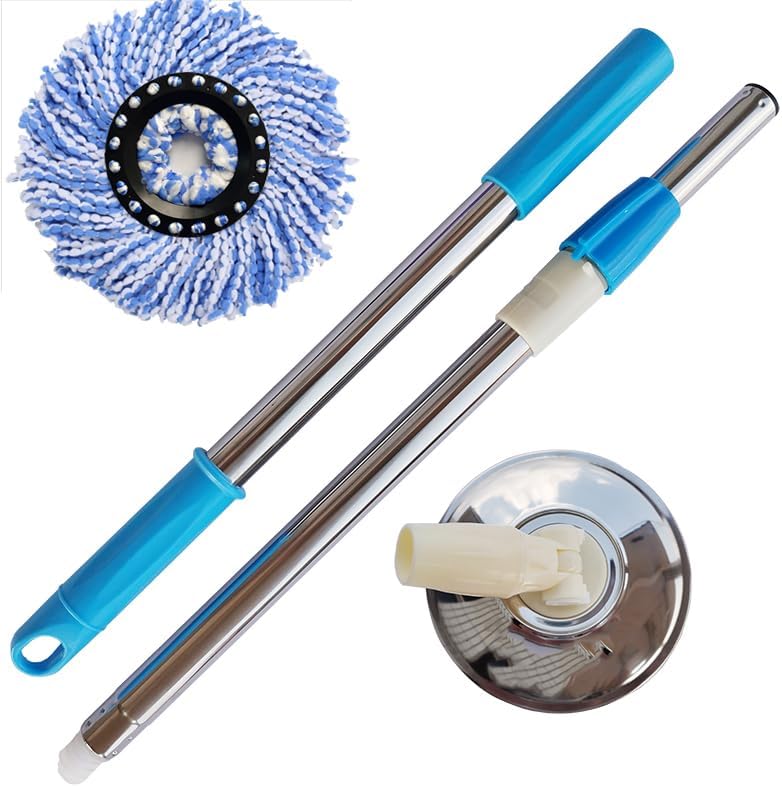 Spin Mop Replacement Handle, 47.6-inch 360 Degrees Rotating Telescopic Replacement Mop Stick with a Robust Stainless Steel Disc for Spin Mop Bucket Cleaning System (Stainless Steel Disc,Purple)