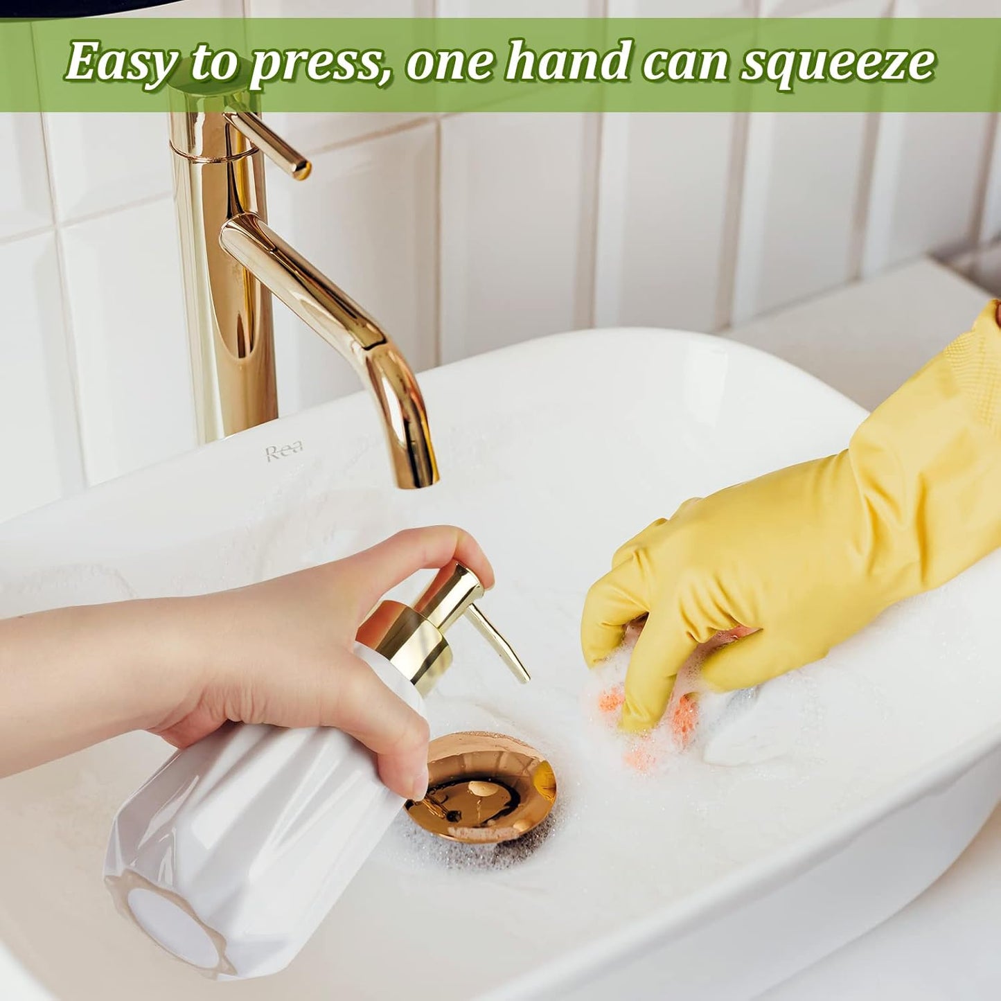 Natheeph Dish Soap Dispenser, Hand Soap Dispenser Ceramic Bottle, Refillable Liquid Great for Kitchen Dish Soap, Hand Soap, Essential Oil & Lotion (Bright White)