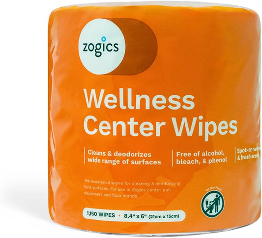 Zogics Wellness Center Cleaning Wipes – Gym Equipment Wipes for Cleaning Surfaces and Equipment, Durable and Safe Pre-Saturated (4,600 Count, 4 Rolls of 1150)