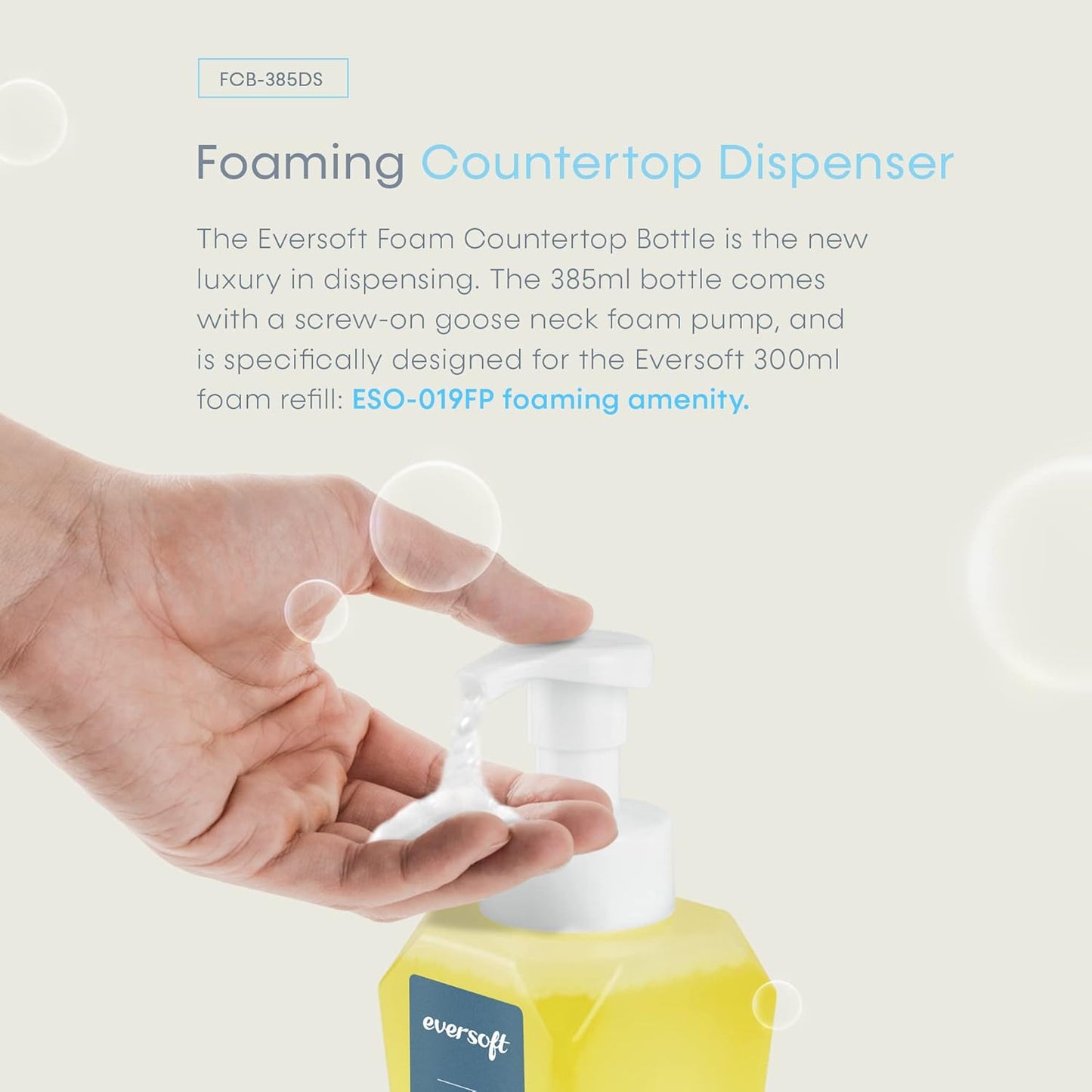 Eversoft Foaming Jet Dish Soap Spray Trigger Bottle for kitchen/bathroom/office/RV/Airbnb, 350 ml (12.0 oz), Sealed Refill Cartridges Sold Separately, Clear