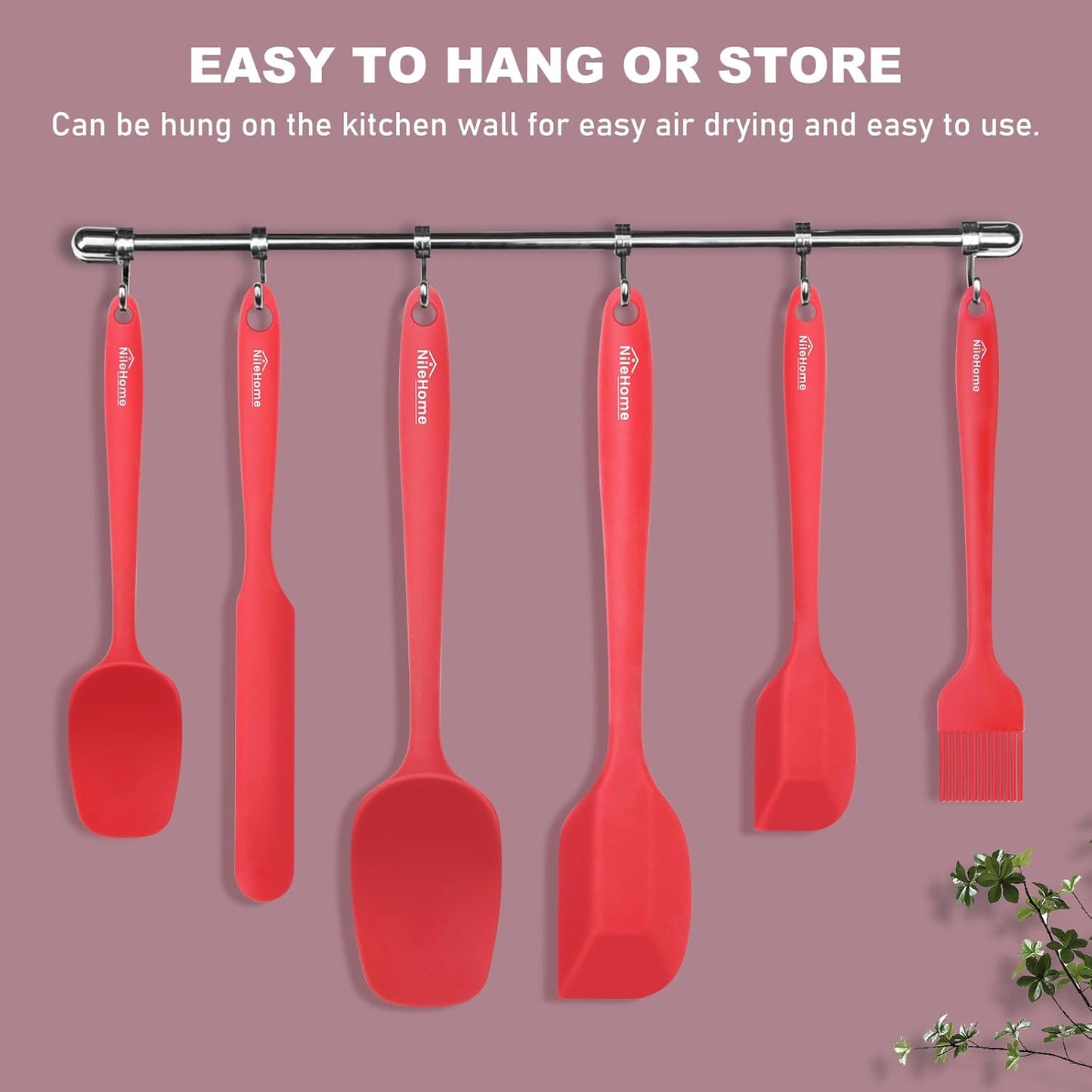 NileHome Silicone Spatula Set, 6 Pieces Food Grade Kitchen Utensils with Silicone Brush Heat Resistant Dishwasher Safe BPA-Free Rubber Spatula for Scraping, Baking, Cooking, Mixing-Forest Style