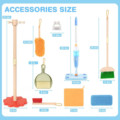 Dreamon Kids Spray Mop - Real Working Toddler Cleaning Set with Water Sprayer & 3 Washable Mop Pads & Scraper, Pretend Play Montessori Housekeeping Toys Gifts for Toddlers Kids Girls Boys(Blue)
