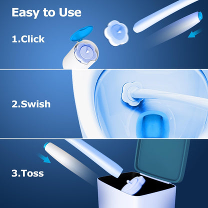 Disposable Toilet Brush: Toilet Bowl Brush and Holder Set with 40 Wand Refills, Upgraded Handle, 2X Cleaners, Toilet Cleaning System with Storage Caddy for Sink, Bathtub, Floor, Drain (Green)