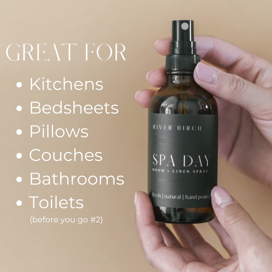 River Birch Luxury Linen and Room Spray - Home Signature Scent Balsam and Cedar Room Fragrance Spray - Fragrant Fresh Linen Air Freshener For Bedding - Handmade in Texas - 4 oz Glass Amber Bottle