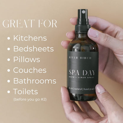River Birch Luxury Linen and Room Spray - Home Signature Scent Balsam and Cedar Room Fragrance Spray - Fragrant Fresh Linen Air Freshener For Bedding - Handmade in Texas - 4 oz Glass Amber Bottle