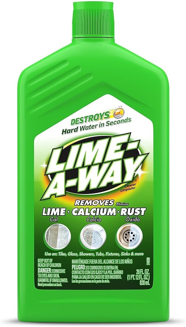 Lime-A-Way Hard Water Stain Remover Liquid, Removes Lime, Calcium & Rust in Seconds, Bathroom Cleaner, 28 fl oz