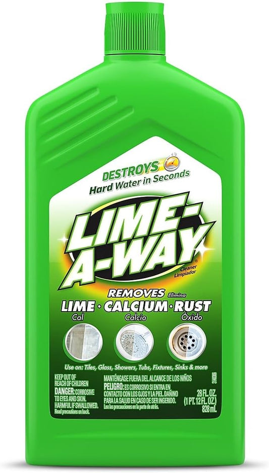 Lime-A-Way Hard Water Stain Remover Liquid, Removes Lime, Calcium & Rust in Seconds, Bathroom Cleaner, 28 fl oz