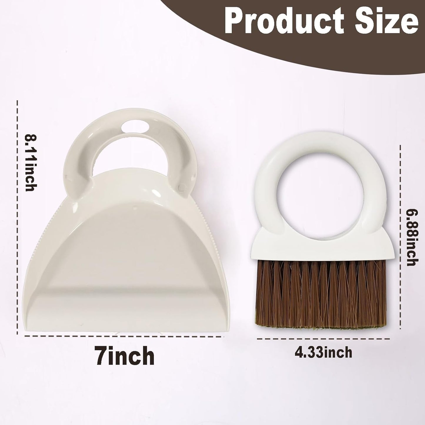 Round Handle Brush and Dustpan Set Small Broom & Dustpan Portable Handheld Sweeper for Desktop Sofa Floor Pet Nest (Off White)