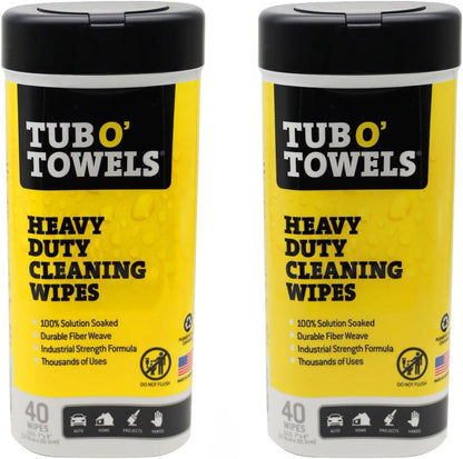 Tub O' Towels Heavy-Duty Multi-Surface Cleaning Wipes, 10" x 12", 90 Count Canister, Removes Grease, Grime, Tough Stains, Durable Disposable Wipes for Home, Garage, Outdoor Cleaning Tasks, 2-Pack