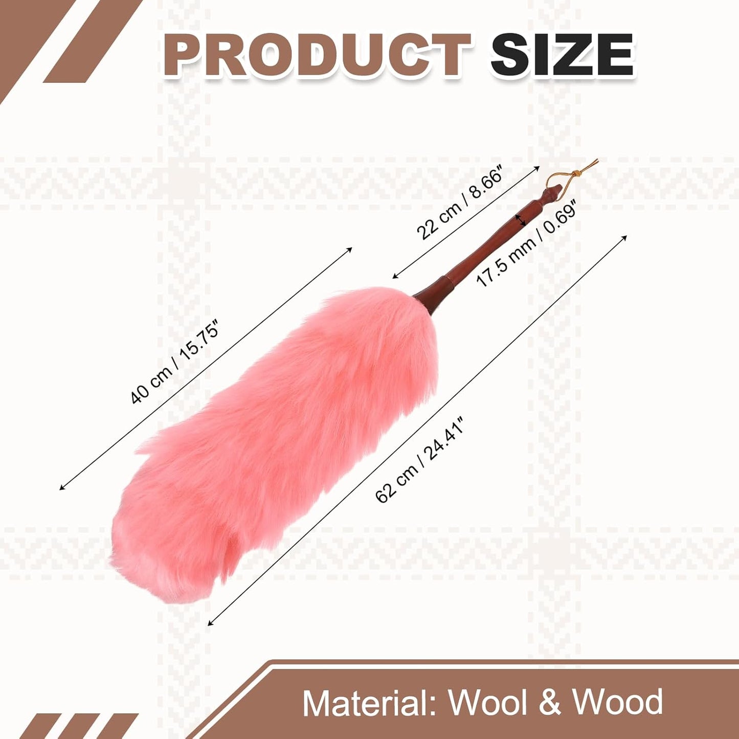 uxcell Wool Duster, 14.2" Natural Feather Cleaner Household Cleaning Duster with Solid Wooden Handle for Cleaning Fans Window Blinds Shelves Furniture, Pink