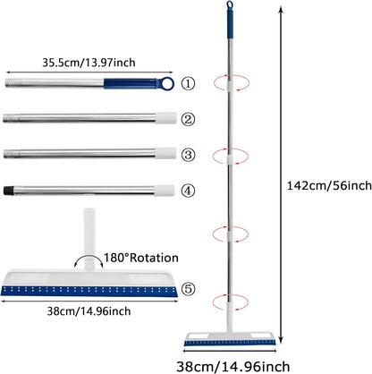 Multifunction Rubber Air Broom, Silicone Floor Squeegee with 56" Long Handle, Rubber Sweeper, Air Broom for Floor Bathroom Kitchen Shower Tile Pet Hair Fur Marble Glass Water Window Foam Clean (Grey)