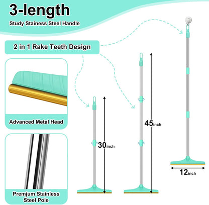 Carpet Rake for Pet Hair Removal - 60" Adjustable Long Handle Carpet Rake, 3 in 1 Reusable Pet Hair Removal Tool Kit, Cat Dog Fur Rakes Scraper Carpet Broom for Carpets, Rugs, Mats
