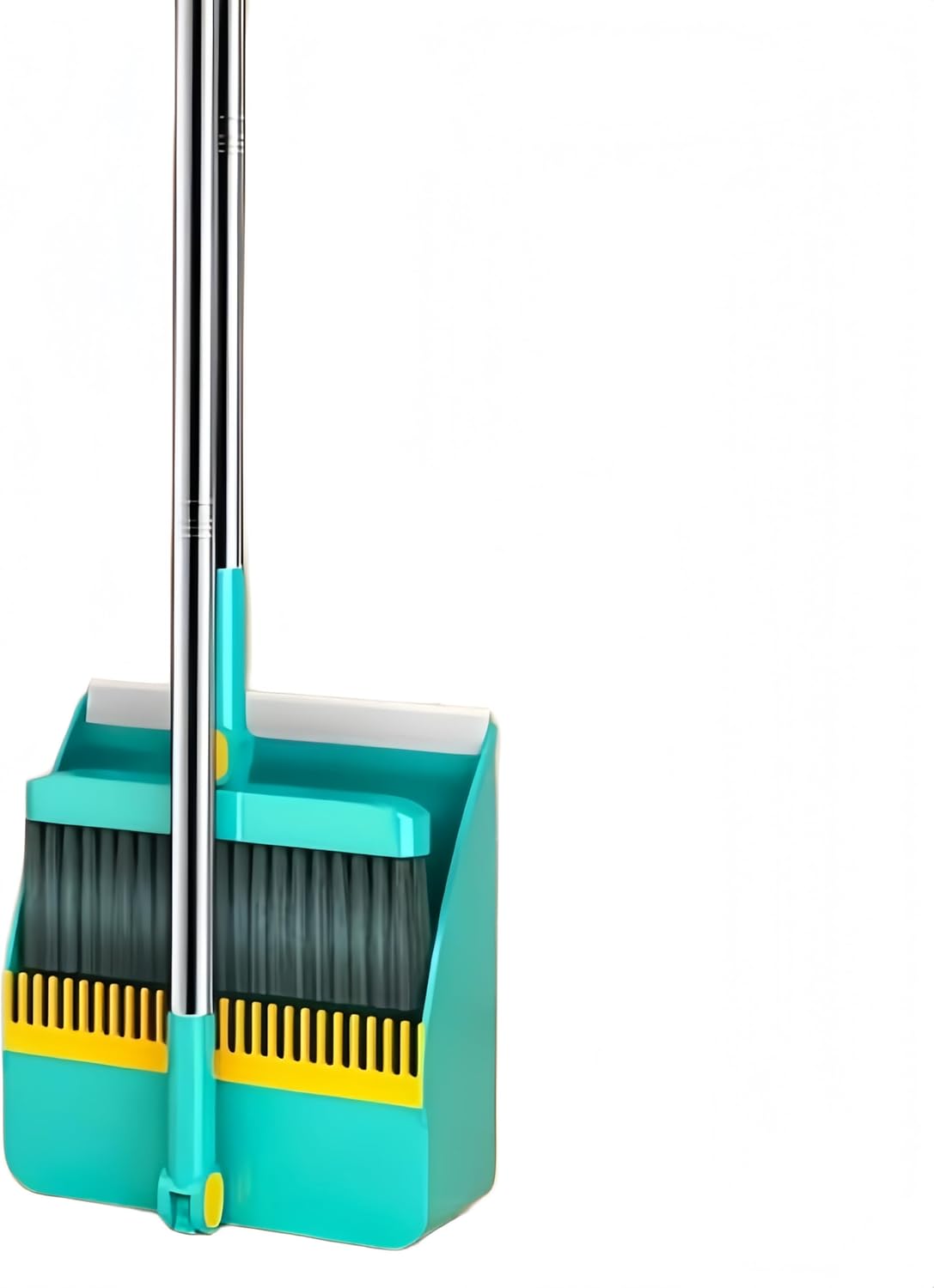 2-in-1 Broom with Dustpan Combo Set,Long Handle Broom Dustpan Combo with Dustpan Teeth to Automatically Clean Hair for Home, Indoor or Outdoor Cleaning Hall Floor (Gray)