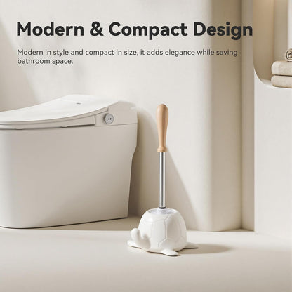 Turtle Base Toilet Brush Set - Gold Ceramic Toilet Scrubber Brush 7.5” Bowl Cleaner with Ergonomic Handle, Mini Cute Bathroom Cleaning Brush - Bathroom Decor