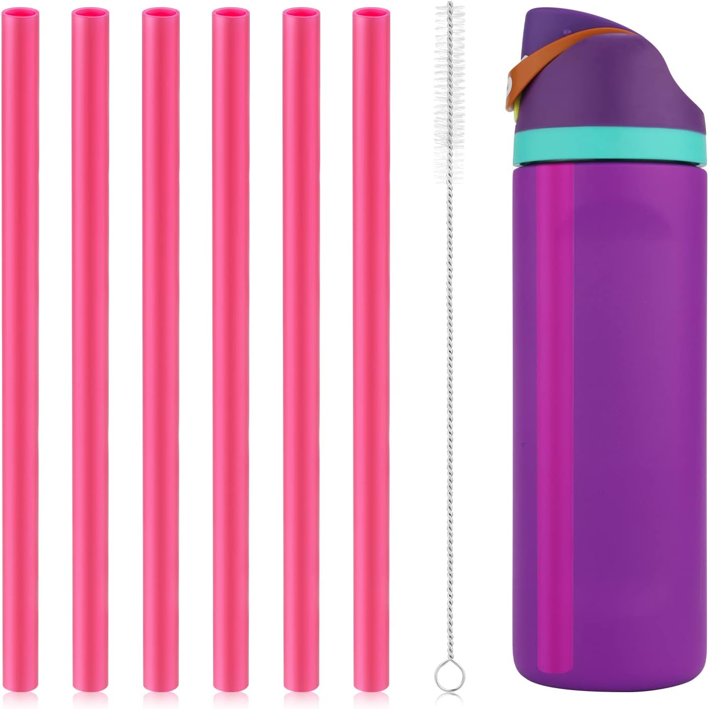 6pcs Replacement Straws for Owala Freesip 24/32oz, Reusable Plastic Straws with Cleaning Brush Tumbler Accessories Parts for Owala Flip 24/32oz Stainless Steel Insulated Water Bottle