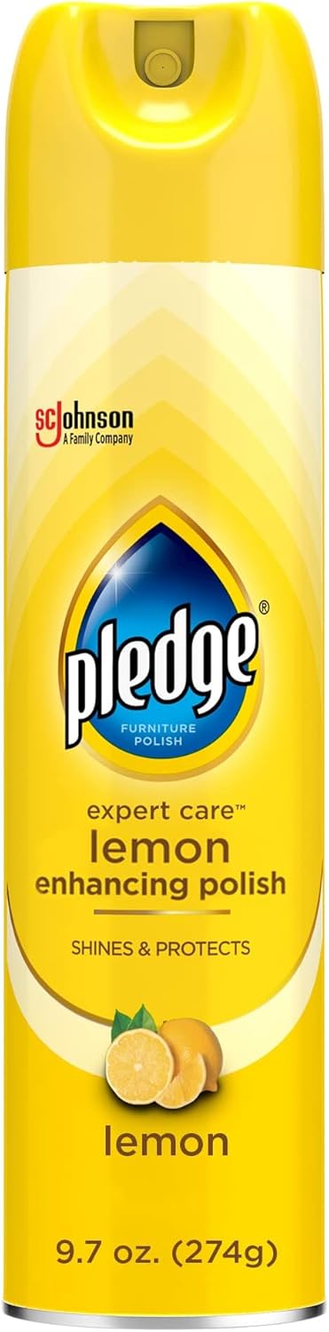 Pledge Enhancing Polish Spray, Wood Furniture & Stainless Steel Polish, Remove Dust and Fingerprints, Fast Shine and Protect, Prevent Scratches & Knicks - Lemon Scent, 9.7oz, Pack of 3