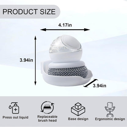 Dish Brush with Soap Dispenser, Steel Wool Scrubber with Replaceable Steel Wool, Pan Scraper and PET Scouring Pad, Wire Brush for Cleaning Cast Iron, Grill Pans, Stock Pots, Grills, Sinks (White)