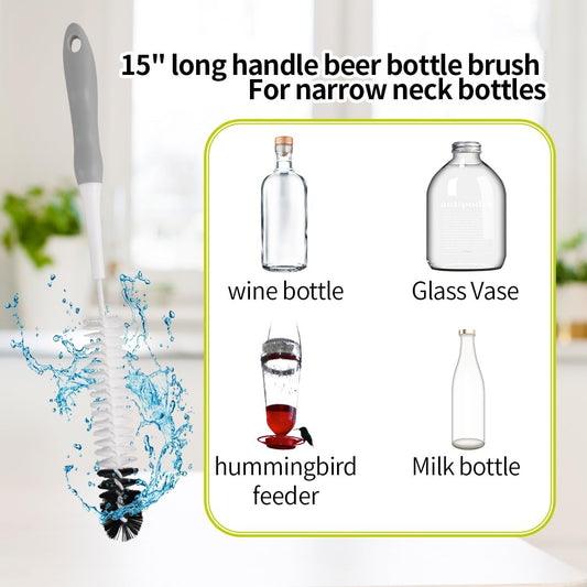 Bottle Cleaner Brush Set - Long Handle Bottle Brushes for Cleaning Narrow Neck Bottles, Beer, Wine, Baby Bottle, Pipes, Tubes, and Small Bottle