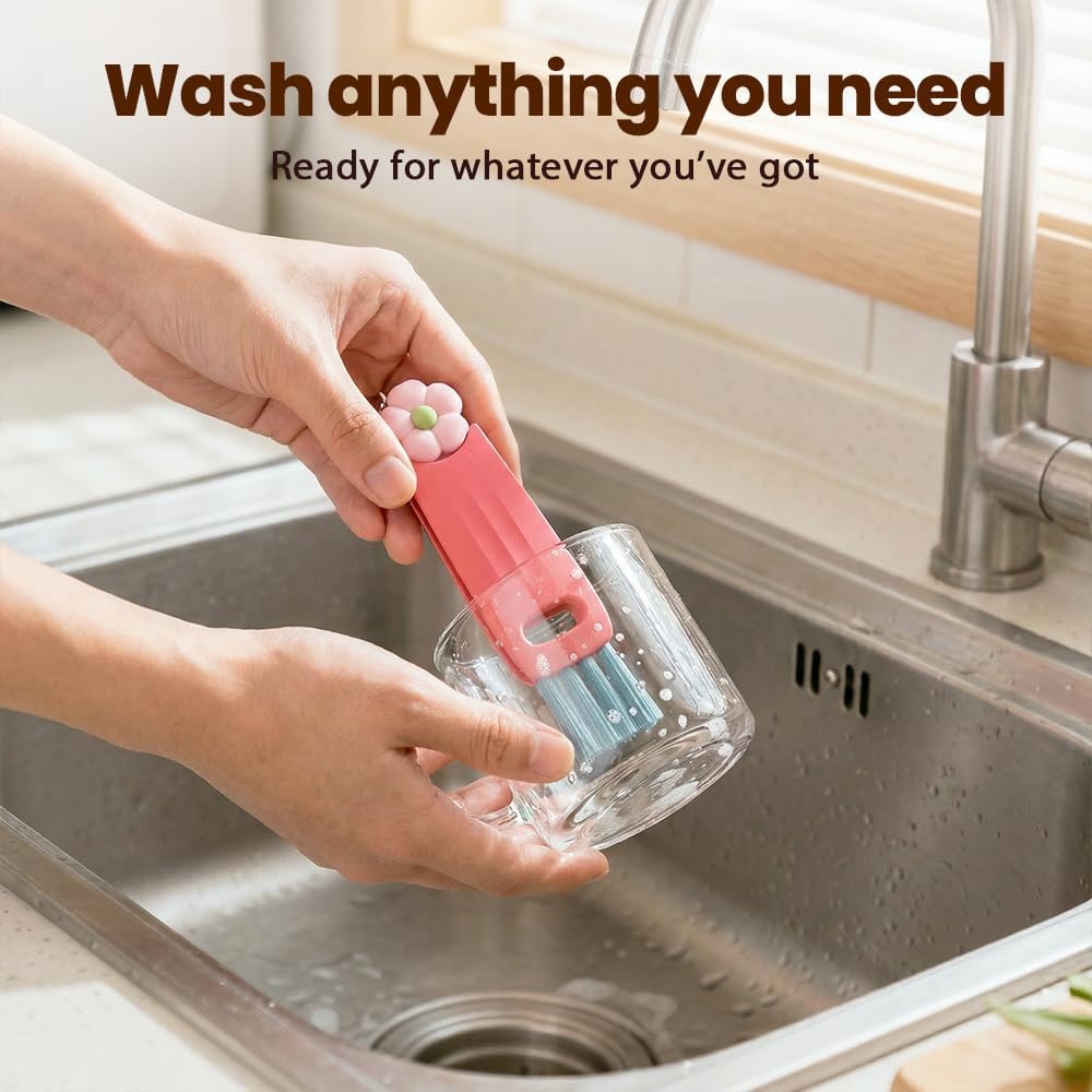 3PCS 3 in 1 Cup Lid Cleaning Brush and 2PCS Silicone Straw Cleaner Brush for Bottle, Multifunctional Crevice Portable Cup Lid Cleaning Brushes, Flexible Straws Cleaning Brush Set for Water Bottles