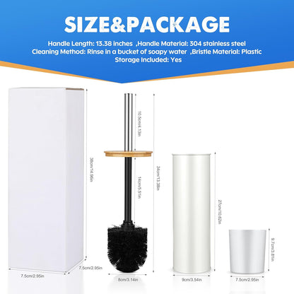 Compact Toilet Brush and Holder 2 Pack,SetStainless Steel Handle Toilet Brush,Deep Cleaning,Durable Nylon bristles,Splash-Proof Design(White&Black)