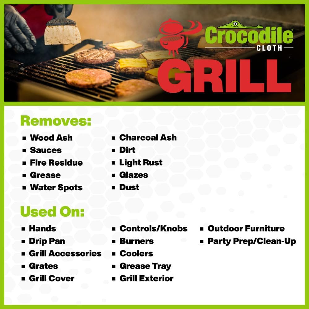 Crocodile Cloth Grill Cleaning Wipes – 480 XL Plant-Based Cloths (48 Packs of 10 Count) Pre-Moistened, Large & Absorbent - Infused with Aloe & Vitamin E & Safe on Skin & Surfaces