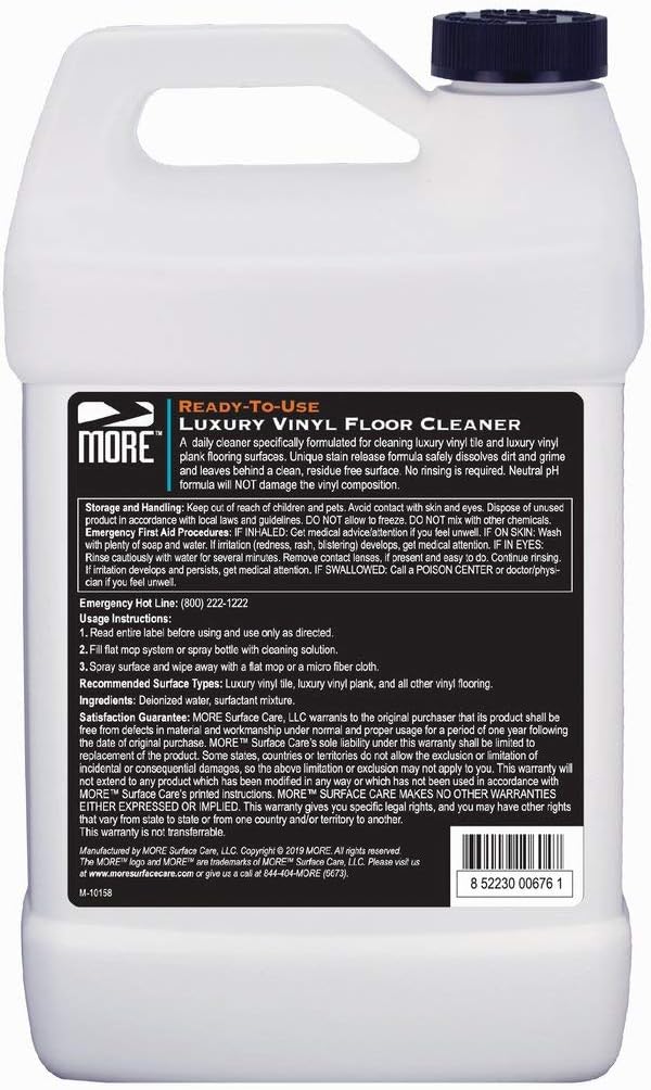 MORE Luxury Vinyl Floor Cleaner for Vinyl Plank Flooring - Ready to Use, Daily Cleaning Formula for Tile, Vinyl Surfaces [Gallon / 128oz]
