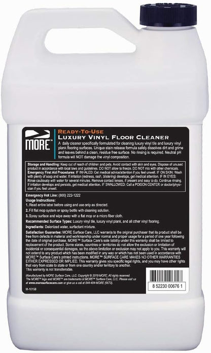 MORE Luxury Vinyl Floor Cleaner for Vinyl Plank Flooring - Ready to Use, Daily Cleaning Formula for Tile, Vinyl Surfaces [Gallon / 128oz]