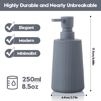 Small Soap Dispenser for Bathroom and Kitchen, Modern Farmhouse Striped Style Plastic Hand Soap Dish Soap Dispenser with Pump Matte Black