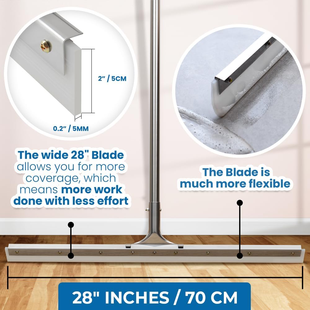 MHM AquaSlide PushPro – 28-Inch Heavy Duty Squeegee for Concrete Floors & Wet Surfaces | Industrial Rubber Blade Water Removal Tool for Garages, Warehouses, Driveways & Commerical Use