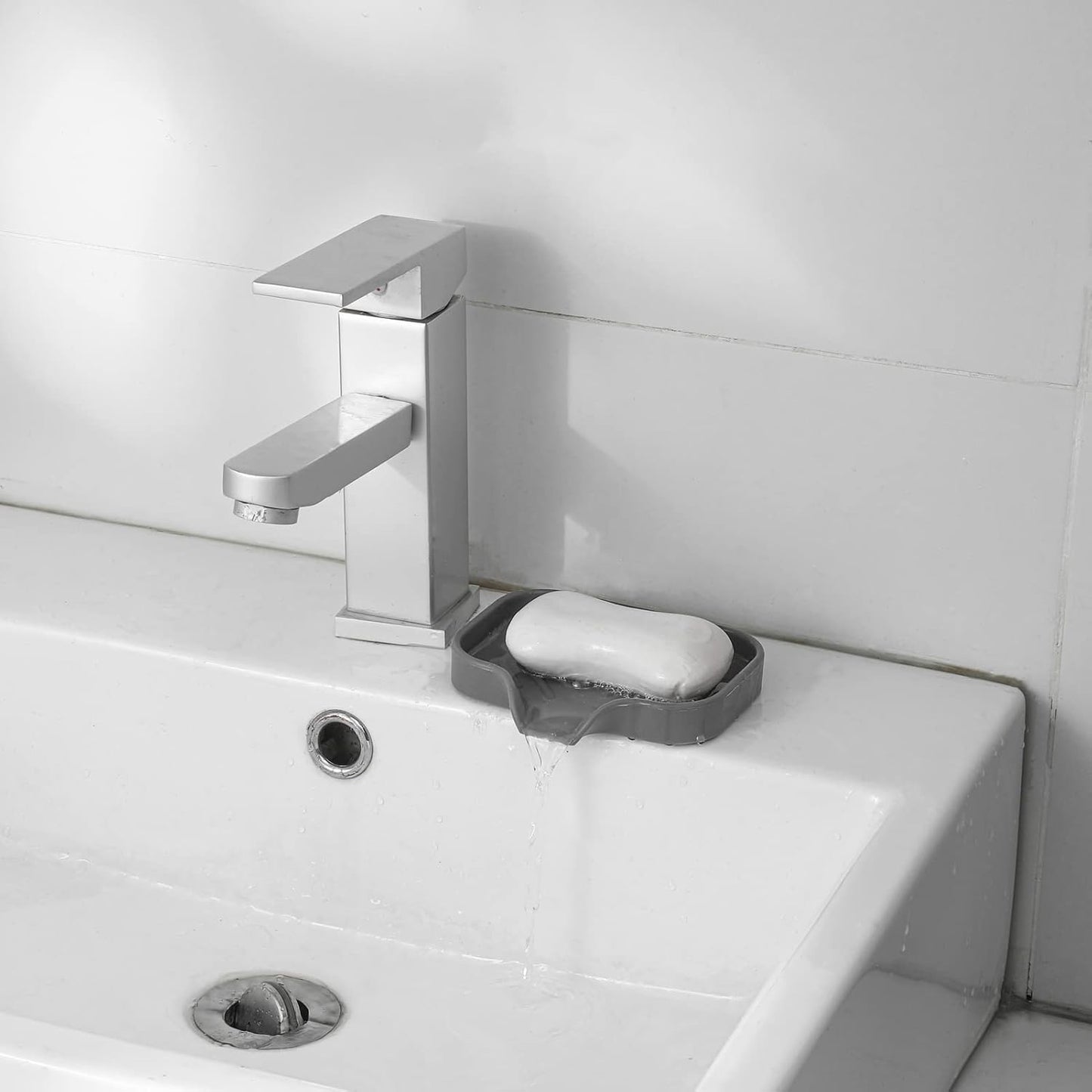 MicoYang Silicone Bathroom Soap Dishes with Drain Spout-Bathroom and Kitchen Sink Organizer,Sponge Holder,Dish Soap Tray,Perfect for Dispenser,Scrubber,Bottle,Cup on Sink or Counter-Black 4.9"×3.2"