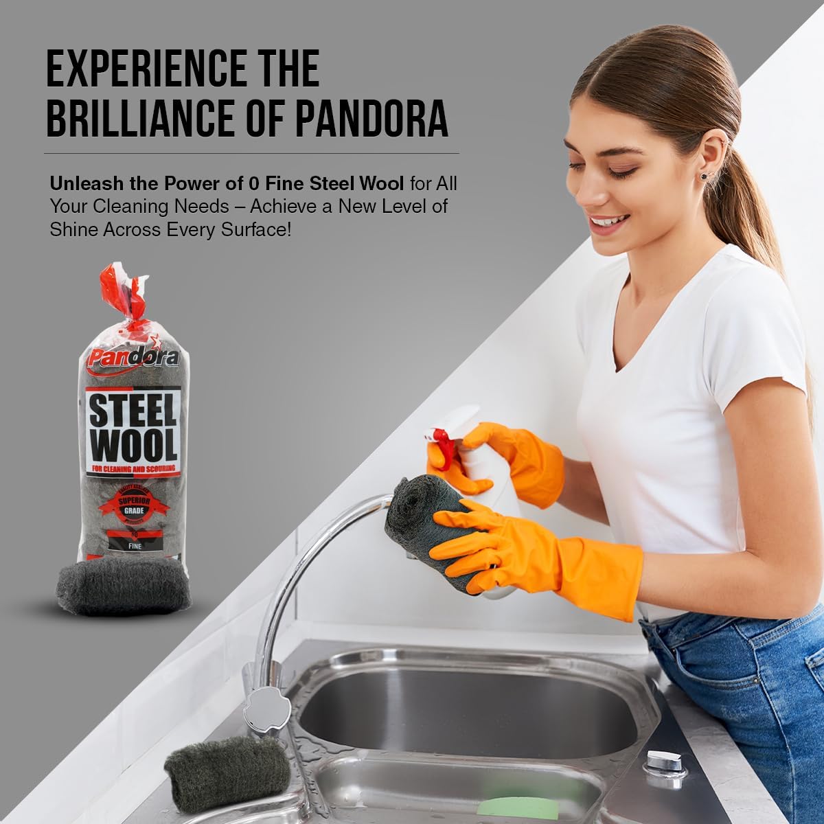 Pandora Steel Wool #2 – Coarse Grade, 16 Pads for Cleaning and Removing - Quality Metal Strands - Ideal to Remove Floor Scuff Marks and Old Wax