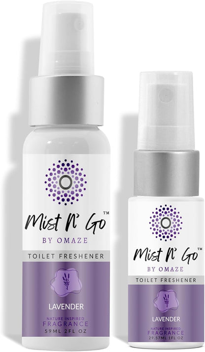 Mist N’ Go by Omaze Travel Bathroom Spray for Toilet Spray Odor Eliminator - Travel Toilet Spray for Bathroom Air Freshener Spray for Bathroom Deodorizer - Clean Mix, Travel Size (1oz x2)