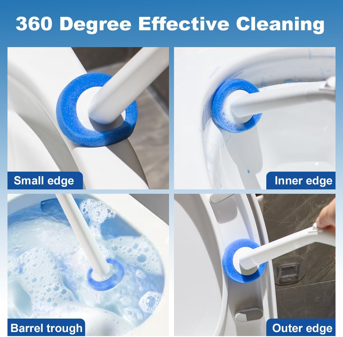 CQT Disposable Toilet Bowl Brush with Toilet Wand 20 Refill Heads, Toilet Bowl Cleaner Wands,Toilet Cleaning System Starter Kit(Wand+20 Refills)