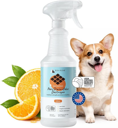 kin+kind Pee+Stain+Odor Destroyer - Multisurface - Maximum Strength - Stops Re-Marking - USDA Certified Biobased - Citrus - 32 fl oz