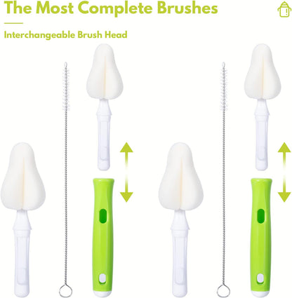 Carebabymore 8 Piece Sponge Nipple Bottle Brushes, Baby Bottle Brush with 3 Piece Nipple Cleaner, 3 Piece Replacement Heads and 2 Piece Straw Brushes, Green