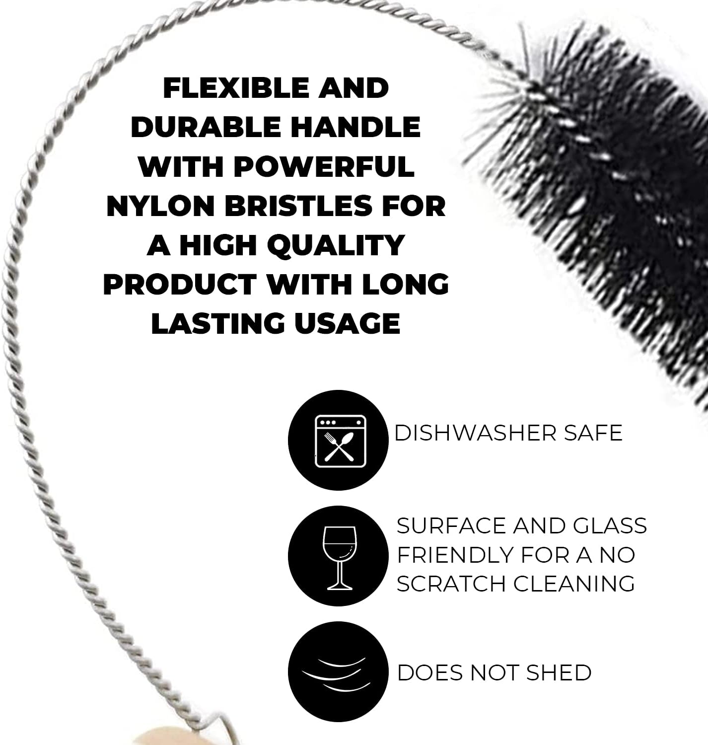 10" Tube Cleaning Brush Set, 5 Pack Large, Extra Long Nylon Straw Brushes with Flexible Handles for Bottles, Cleaning Straws, Pipe Cleaners, Keyboard, Glass, Guns, Detailing and Deep Cleaning, Black