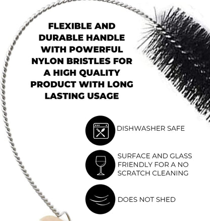 10" Tube Cleaning Brush Set, 5 Pack Large, Extra Long Nylon Straw Brushes with Flexible Handles for Bottles, Cleaning Straws, Pipe Cleaners, Keyboard, Glass, Guns, Detailing and Deep Cleaning, Black