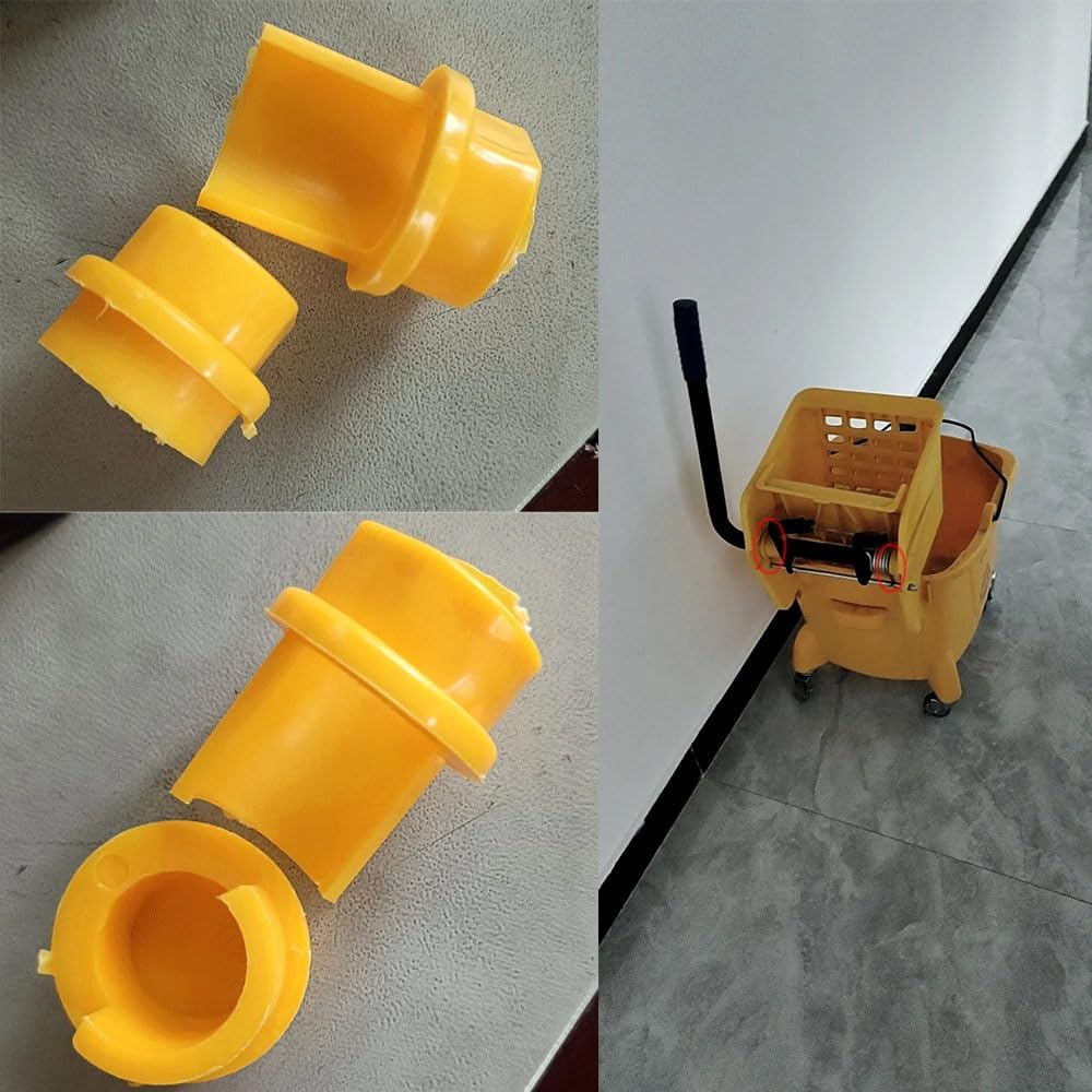 Commercial Mop Bucket Wringer Mount Bracket End Plugs Left and Right Set Yellow Plastic Stopper Repair Parts for Side Press Wringer Combo Rectangular Commercial Mop Bucket on Wheels