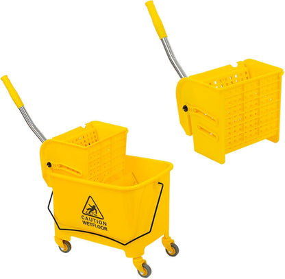 Commercial Mop Bucket with Wringer on Wheels, Mop Bucket with 20 Quarts Side Wringer Combo Mop and Bucket with Wringer Set for Home Office Cleaning, Yellow, AWIH5ER-E5Q