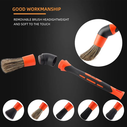 SPTA Car Detailing Brush Set, 5 Pack Soft Mixed Hair Auto Detail Brush Kit No Scratch for Automotive Elegant Surface Interior Exterior Dashboard Emblems Panels Engine Bay Wheels Air Vent Seat Leather